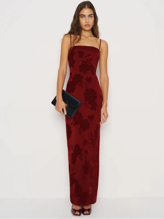 Reformation Dresses & Skirts - Reformation Frankie Scarlet Slip Maxi Dress Floral Velvet Burnout New Size 10